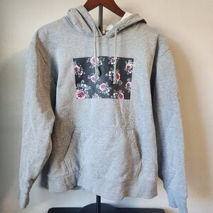 Vans Unisex Adult Size M Grey Pullover‎ Hoodie w/ Rose Bud Floral Design